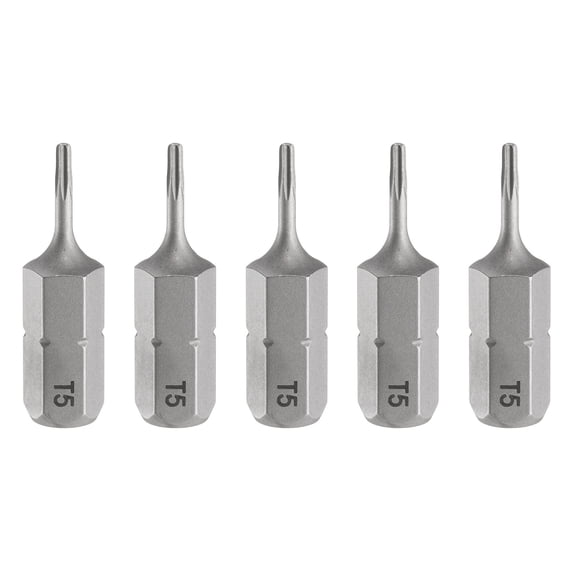 Uxcell 5pcs T5 Torx Screwdriver Bit 1/4" Hex Shank 25mm/1" Length Magnetic Star 6 Point Head Hex Bits S2 Steel Screw Driver Bit