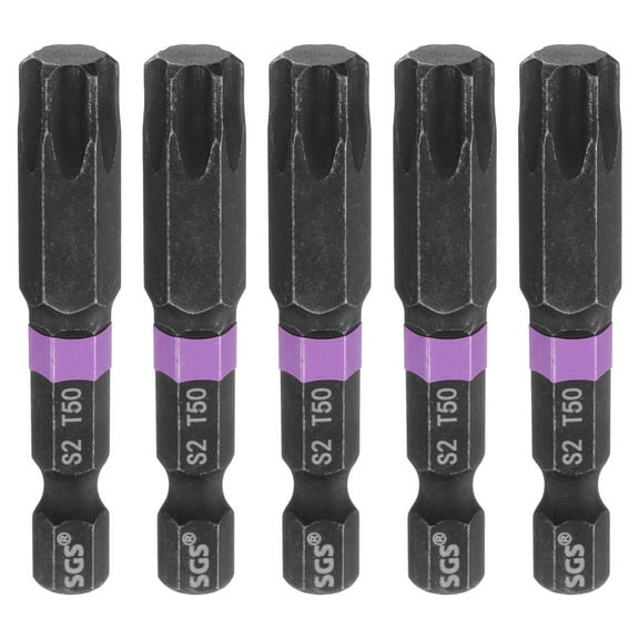 Uxcell 5pcs T50 Torx Impact Screwdriver Bit 1/4" Hex Shank 2" Long Magnetic No Hole