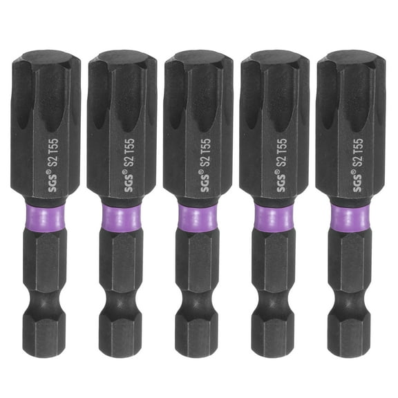 Uxcell 5pcs T55 Torx Impact Screwdriver Bit 1/4" Hex Shank 2" Long Magnetic No Hole