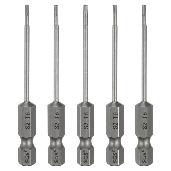 Uxcell 5pcs T6 Torx Head Screwdriver Bit 1/4" Hex Shank 2.6" (65mm) Long Magnetic No Hole Tip 6 Point Star Screw Driver