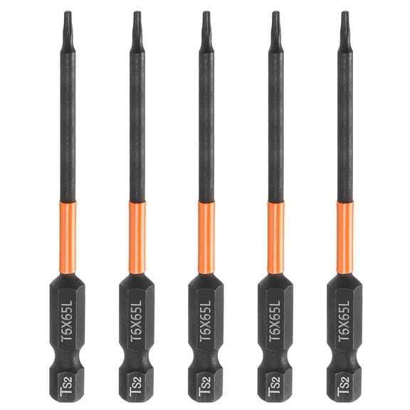 Uxcell 5pcs T6 Torx Head Screwdriver Bit 4" Long 1/4" Hex Shank Magnetic Tamper Proof 6 Point Star Screw Driver Black Phosphate