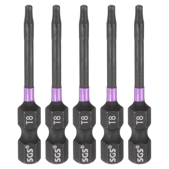 Uxcell 5pcs T8 Torx Impact Screwdriver Bit 1/4" Hex Shank 2" Long Magnetic No Hole