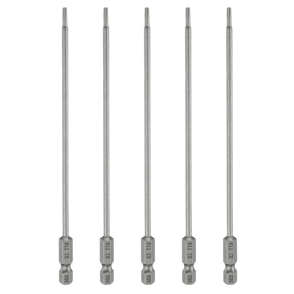 Uxcell 5pcs TT10 Security Torx Head Screwdriver Bit 4.33" (110mm) Long 1/4" Hex Shank Magnetic Tamper Proof 6 Point Star Screw Driver