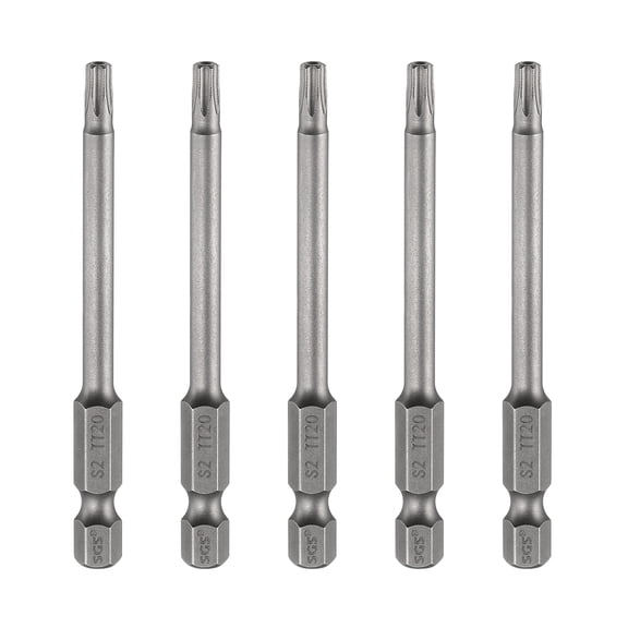 Uxcell 5pcs TT20 Security Torx Head Screwdriver Bit 3" (75mm) Long 1/4" Hex Shank Magnetic Tamper Proof 6 Point Star Screw Driver