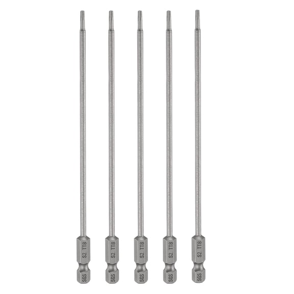 Uxcell 5pcs TT20 Security Torx Head Screwdriver Bit 6" (150mm) Long 1/4" Hex Shank Magnetic Tamper Proof 6 Point Star Screw Driver
