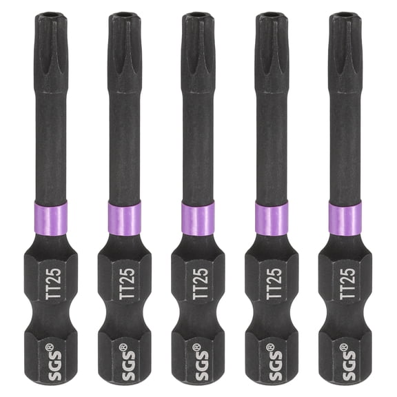 Uxcell 5pcs TT25 Torx Impact Screwdriver Bit 1/4" Hex Shank 2" Long Magnetic with Hole