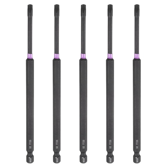 Uxcell 5pcs TT25 Torx Impact Screwdriver Bit 1/4" Hex Shank 6" Long Magnetic with Hole