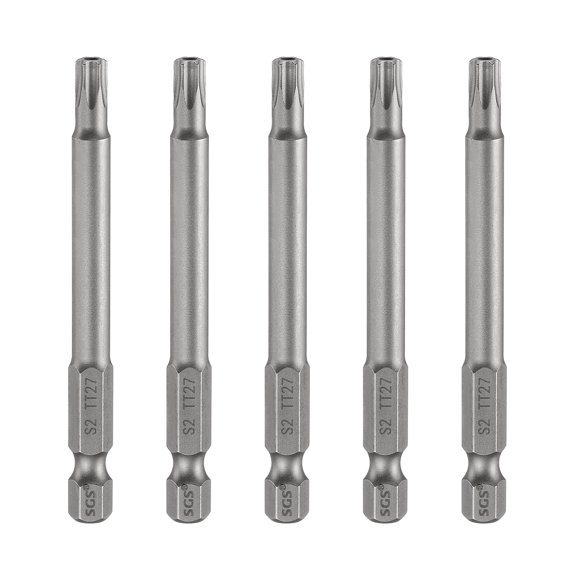 Uxcell 5pcs TT27 Security Torx Head Screwdriver Bit 3.15" (80mm) Long 1/4" Hex Shank Magnetic Tamper Proof 6 Point Star Screw Driver