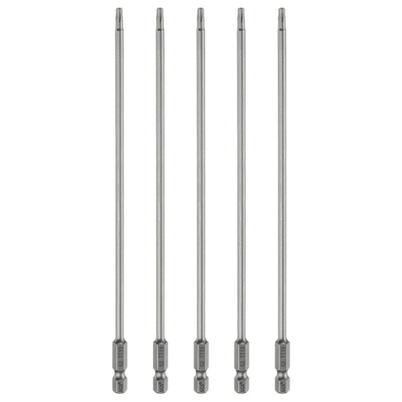 Uxcell 5pcs TT27 Security Torx Head Screwdriver Bit 8" (200mm) Long 1/4" Hex Shank Magnetic Tamper Proof 6 Point Star Screw Driver