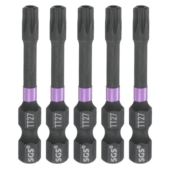 Uxcell 5pcs TT27 Torx Impact Screwdriver Bit 1/4" Hex Shank 2" Long Magnetic with Hole