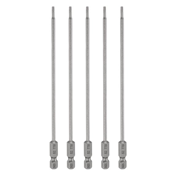 Uxcell 5pcs TT30 Security Torx Head Screwdriver Bit 6" (150mm) Long 1/4" Hex Shank Magnetic Tamper Proof 6 Point Star Screw Driver