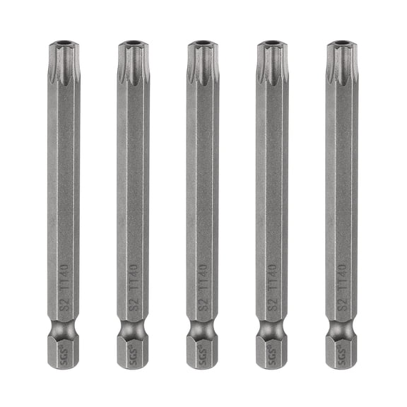 Uxcell 5pcs TT40 Security Torx Head Screwdriver Bit 3" (75mm) Long 1/4" Hex Shank Magnetic Tamper Proof 6 Point Star Screw Driver