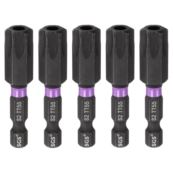 Uxcell 5pcs TT55 Torx Impact Screwdriver Bit 1/4" Hex Shank 2" Long Magnetic with Hole