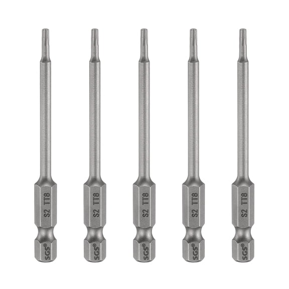 Uxcell 5pcs TT8 Security Torx Head Screwdriver Bit 3.15" (80mm) Long 1/4" Hex Shank Magnetic Tamper Proof 6 Point Star Screw Driver