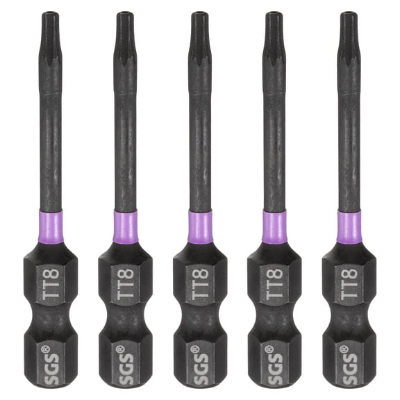 Uxcell 5pcs TT8 Torx Impact Screwdriver Bit 1/4" Hex Shank 2" Long Magnetic with Hole