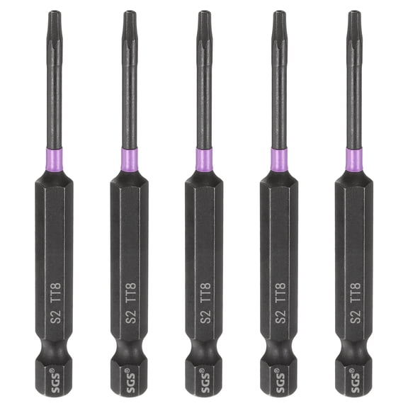 Uxcell 5pcs TT8 Torx Impact Screwdriver Bit 1/4" Hex Shank 3" Long Magnetic with Hole