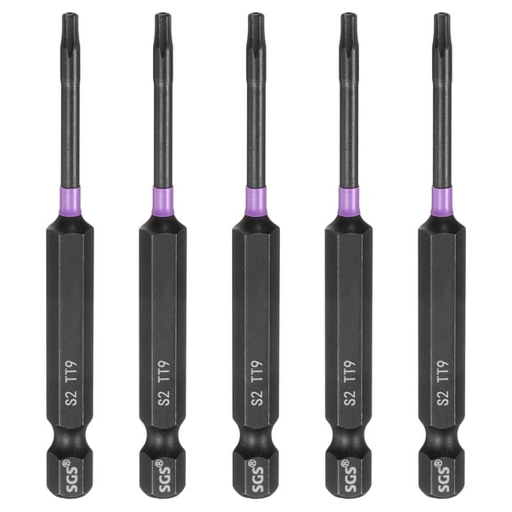 Uxcell 5pcs TT9 Torx Impact Screwdriver Bit 1/4" Hex Shank 3" Long Magnetic with Hole