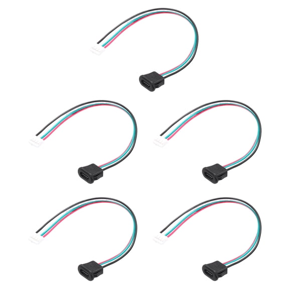 Uxcell 5pcs Type-C Female Chassis 4 Pin Wire, 5V 3A Square USB-C Female Socket to PH2.0 Waterproof Terminal Extension Cable for PC, LED Lamps, Laptop 6"