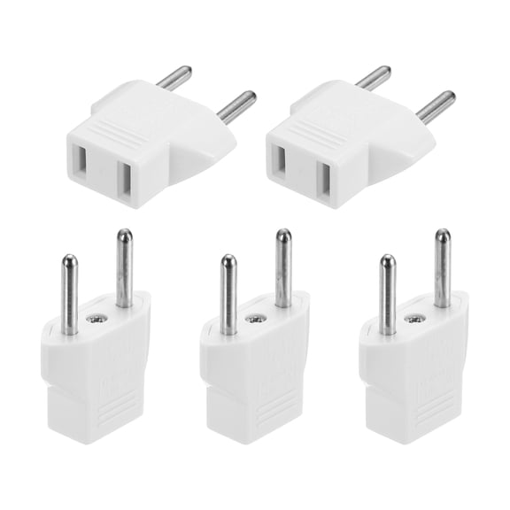 Uxcell 5 PCS US to EU Plug Socket Jack, US 2 Pin to European 2 Outlet Adapter Travel Charger Converter, 125V/250V 6A, White