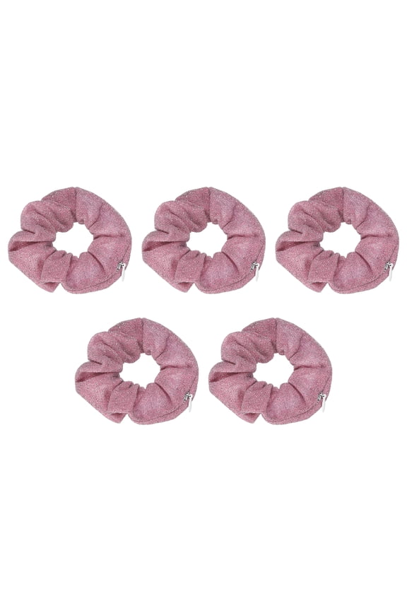 5pcs Velvet Scrunchie with Pocket Zipper (2 Inch) - Bling Elastic Bands Hair Ties Girls Women Hidden Compartment Pockets, for Ponytail Holder Travel Coins Keys, Pink