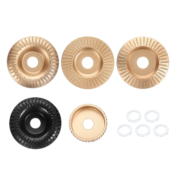 Uxcell 5pcs Wood Carving Wheel Set 3" 4" Wood Shaping Grinding Disc Wood Shaper with 7/8" Arbor for 4" 4.5" Angle Grinder