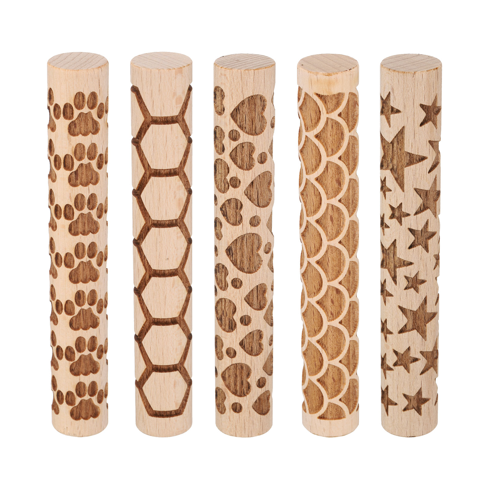 Sourcing Map 2pcs Wood Clay Roller 4" Star Fan Pattern Rolling Pins Wood Rollers Pottery Tools Wood Grain Texture Rollers For Clay Baking Dough