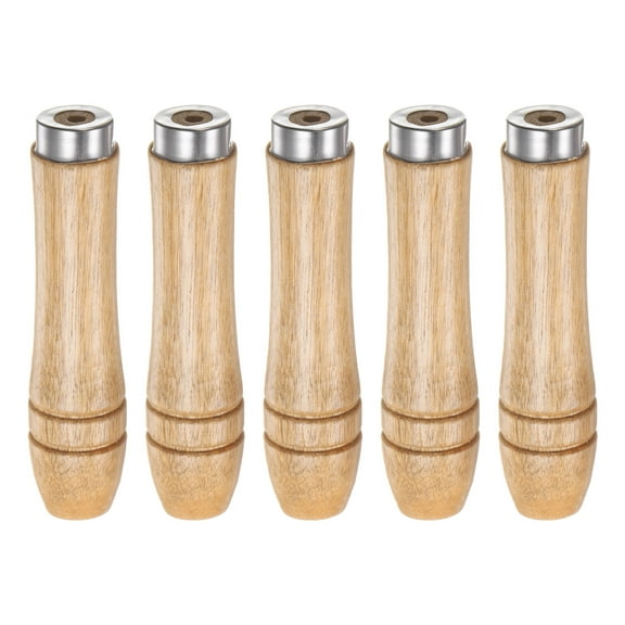 Uxcell 5pcs Wooden File Handle 3.54 Inch Round Hole Ergonomic Handles with Metal Collar for 4" - 6" Metal Files