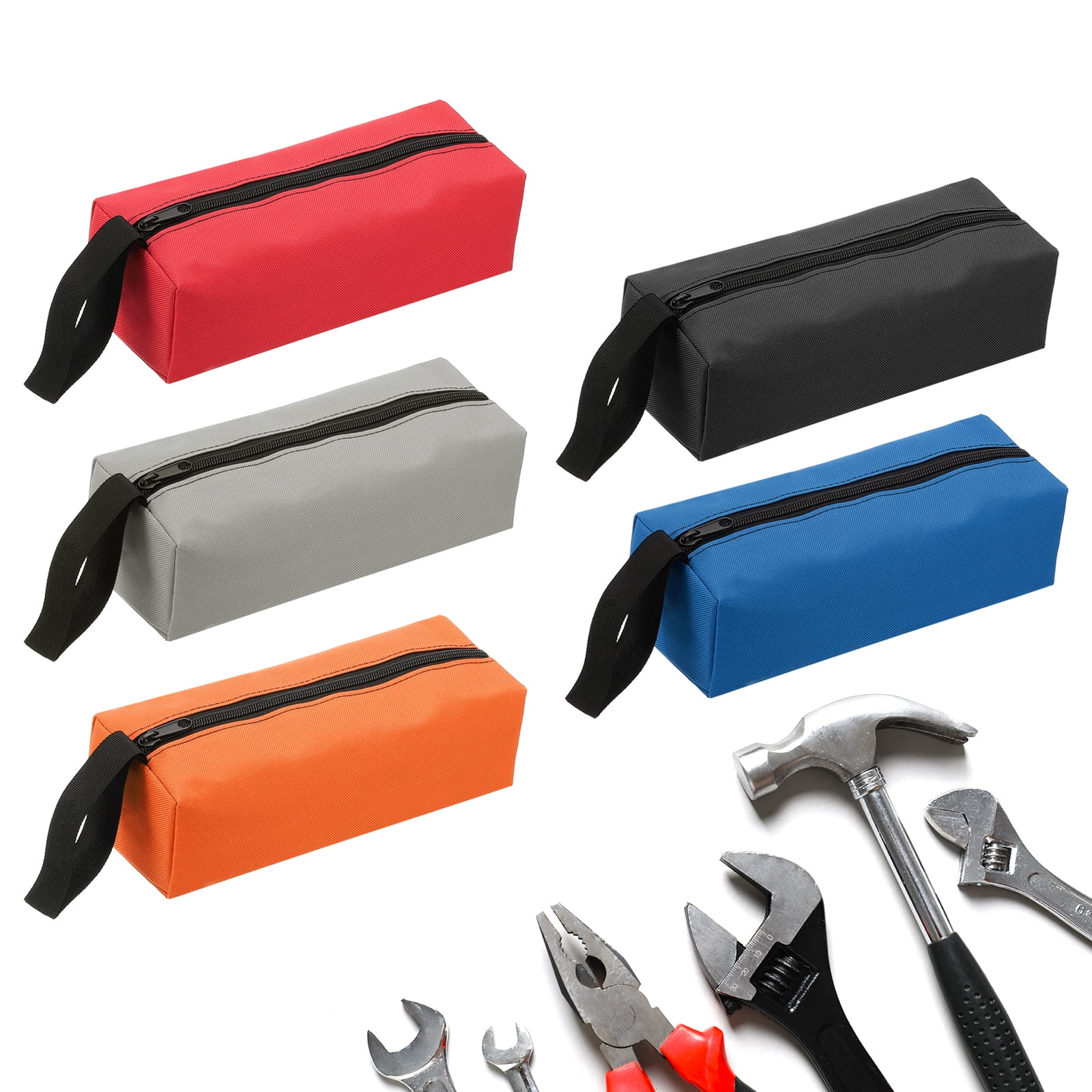 Uxcell 5pcs Zipper Utility Tool Bag 9.8x3.3x2.8 Inch Multi-purpose Oxford Cloth Tote Tool Pouch Small Organize Bags, 5 Color