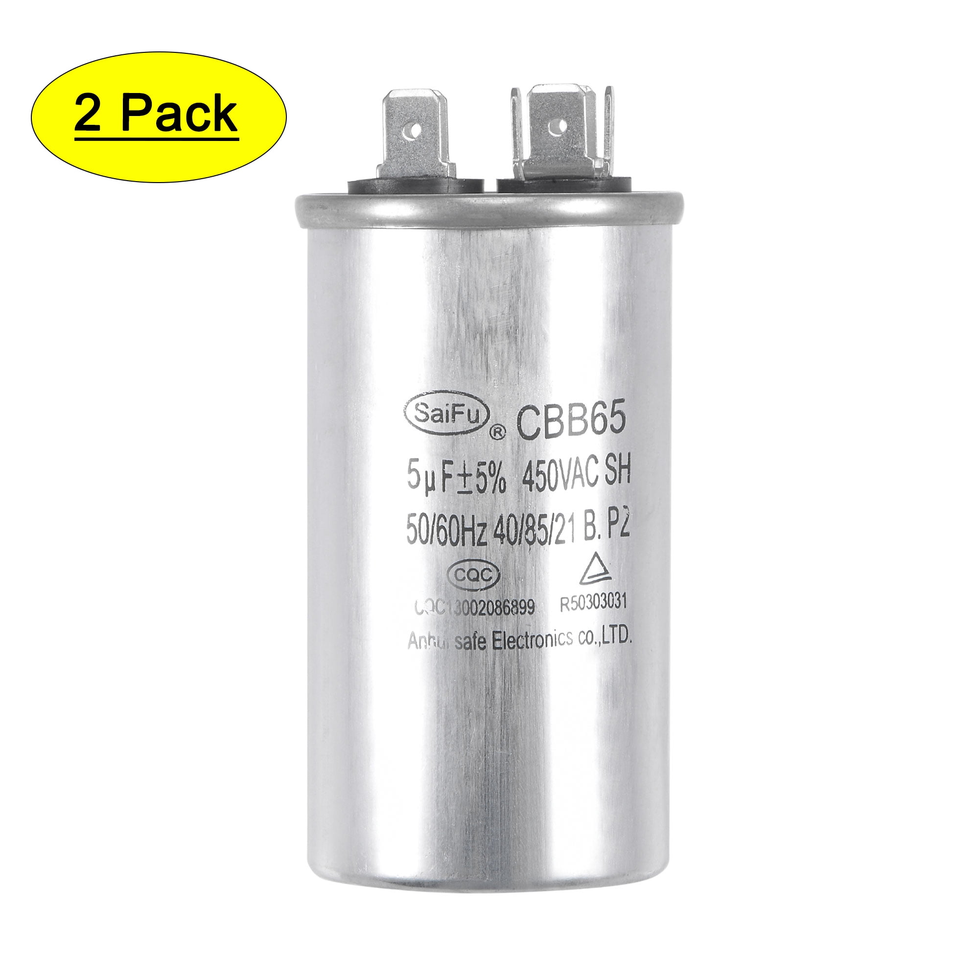 Uxcell 5uF 450V AC Aluminum Case with Terminal Round CBB65 Run Capacitor 2 Pack