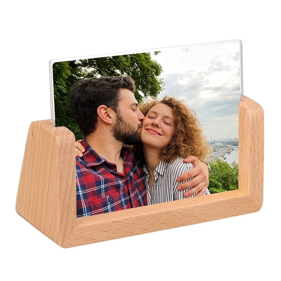 Uxcell 5x3.5 Inch Wooden Photo Frames with Base, Horizontal Rustic Wooden Picture Frames Acrylic Glass Covers for Home Decor Tabletop Desktop Display Menu Holder, Wood Color