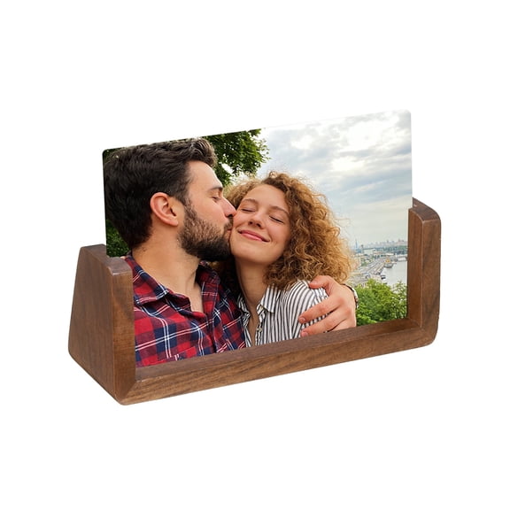 Uxcell 5x3.5 Inch Wooden Photo Frames with Base, Horizontal Rustic Wooden Picture Frames Acrylic Glass Covers for Home Decor Tabletop Desktop Display Menu Holder, Walnut Color