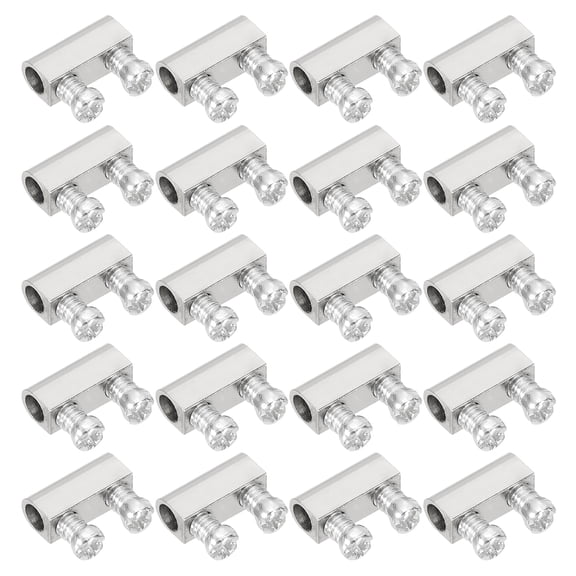 Uxcell 5x4x10mm Wire Rope Cable Clamp, 20 Pack Double Hole Nickel-plated Brass Wire Rope Clips 3.0mm Line Hole with End Screw Stopper, Nickel Tone
