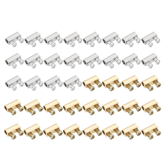 Uxcell 5x4x10mm Wire Rope Cable Clamp, 40 Pack Double Hole Brass Set Wire Rope Clips 3.0mm Line Hole with End Screw Stopper, 2 Color