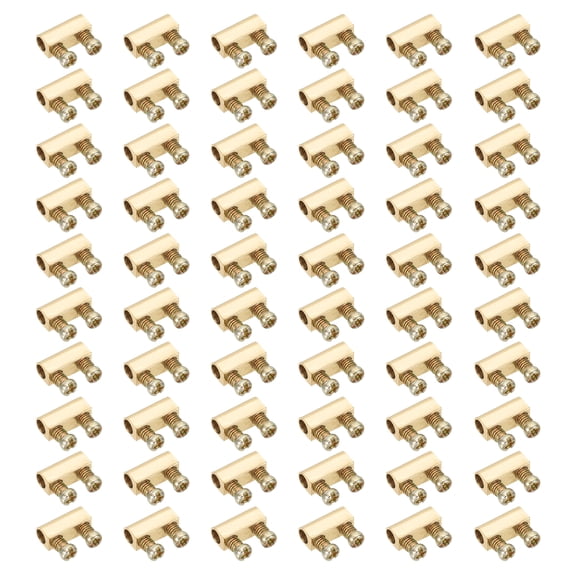 Uxcell 5x4x10mm Wire Rope Cable Clamp, 60 Pack Double Hole Brass Wire Rope Clips 3.0mm Line Hole with End Screw Stopper, Brass Tone