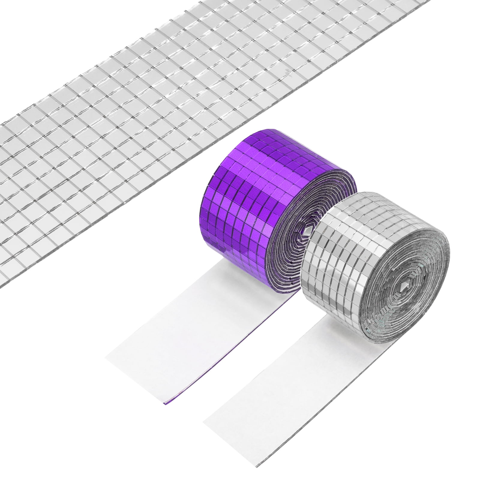 Uxcell 5x5mm Self Adhesive Mirrors Mosaic Tiles, 6400 Pcs Square Mini Glass Mosaic Disco Tile Sticker for DIY Craft Disco Ball Party Decoration, Purple Silver