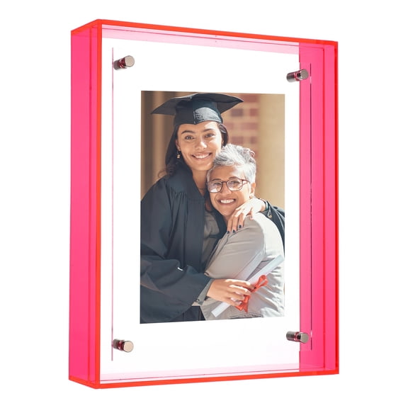 Uxcell 5x6 Inch Acrylic Picture Frame, Floating Picture Frames for Wall or Tabletop Display, Hanging Photo Frame Stand for Office Home, Fluorescent Red