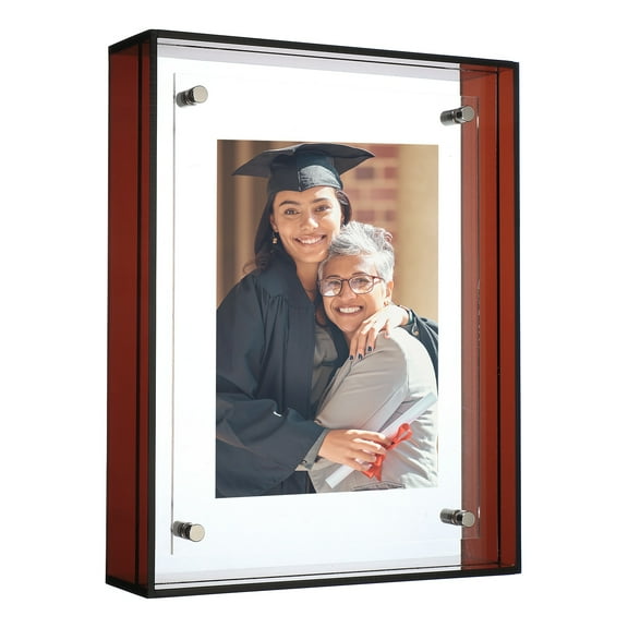 Uxcell 5x6 Inch Acrylic Picture Frame, Floating Picture Frames for Wall or Tabletop Display, Hanging Photo Frame Stand for Office Home, Brown