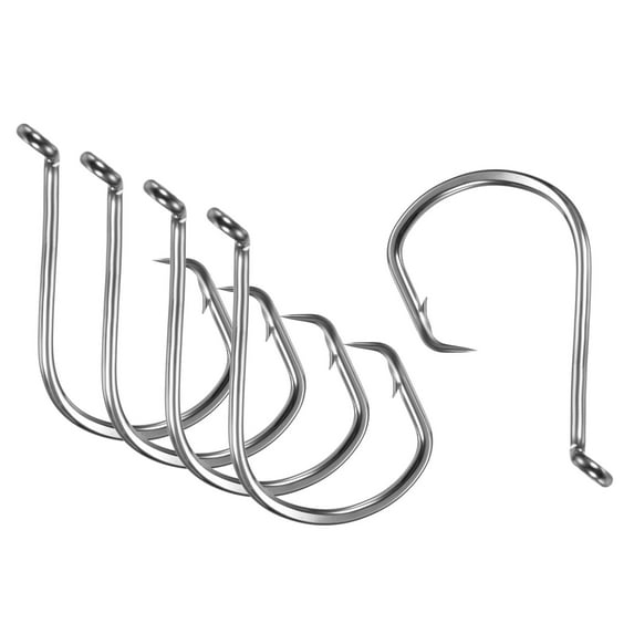Uxcell 6/0# Carbon Steel Offset Hook Fishing Circle Hooks with Barbs, Black 10 Pack