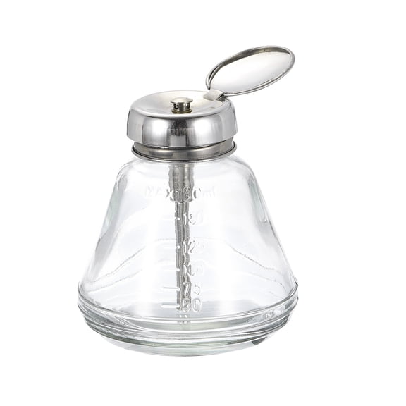 Uxcell 6.1Oz / 180ML Glass Pump Dispenser Bottle Square Liquid Pumping Press Push Down Alcohol Container with Metal Flip Cover