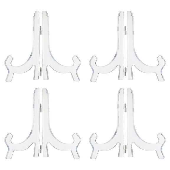 4 Pcs 6" Acrylic Easel Display Stand, Folding Plate Display Stands Holder for Display Frames, Clear