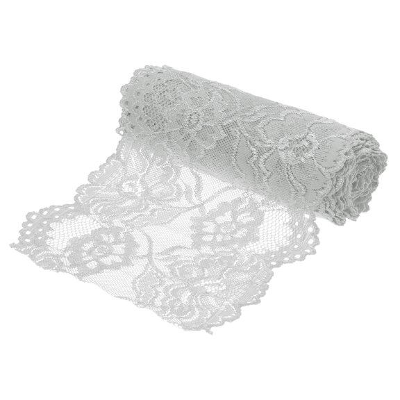 Uxcell 6.3 Inch Wide 5 Yard Lace Ribbon Floral Pattern Grey Spandex Lace Trim for Sewing Making, DIY Crafts