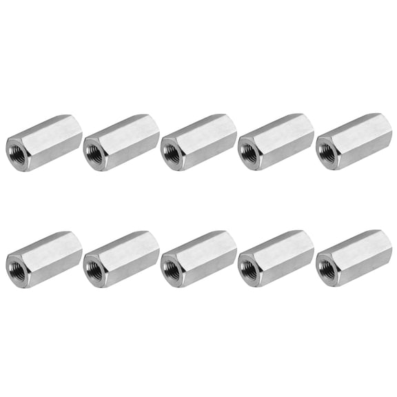 Uxcell 6#-32 UNC 304 Stainless Steel Hex Coupling Nuts, 10 Pcs 11mm / 0.43" Length Fully Threaded Rod Coupling Nut Studding Connector Fasteners, Silver Tone