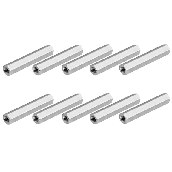 Uxcell 6#-32 UNC 304 Stainless Steel Hex Coupling Nuts, 10 Pcs 30mm / 1.18" Length Fully Threaded Rod Coupling Nut Studding Connector Fasteners, Silver Tone