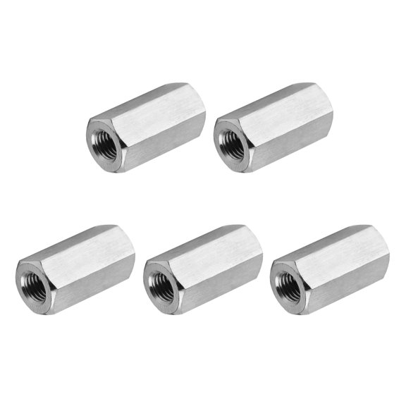 Uxcell 6#-32 UNC 304 Stainless Steel Hex Coupling Nuts, 5 Pcs 10mm / 0.39" Length Fully Threaded Rod Coupling Nut Studding Connector Fasteners, Silver Tone