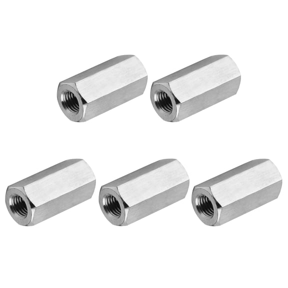 Uxcell 6#-32 UNC 304 Stainless Steel Hex Coupling Nuts, 5 Pcs 11mm / 0.43" Length Fully Threaded Rod Coupling Nut Studding Connector Fasteners, Silver Tone