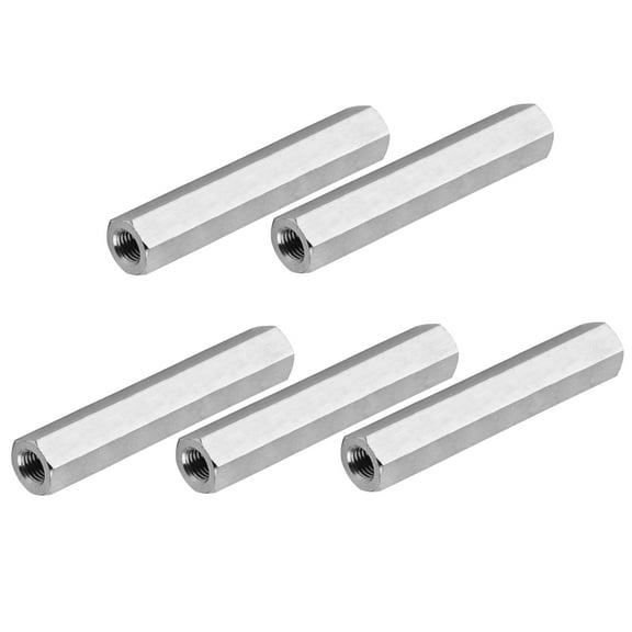 Uxcell 6#-32 UNC 304 Stainless Steel Hex Coupling Nuts, 5 Pcs 32mm / 1.26" Length Fully Threaded Rod Coupling Nut Studding Connector Fasteners, Silver Tone