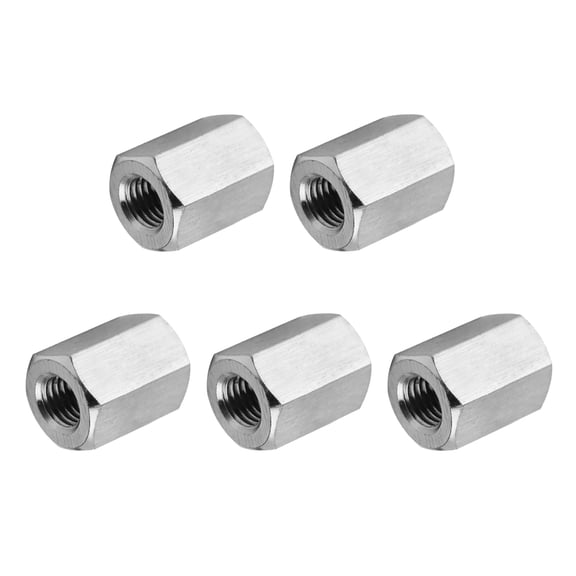 Uxcell 6#-32 UNC 304 Stainless Steel Hex Coupling Nuts, 5 Pcs 8mm / 0.31" Length Fully Threaded Rod Coupling Nut Studding Connector Fasteners, Silver Tone