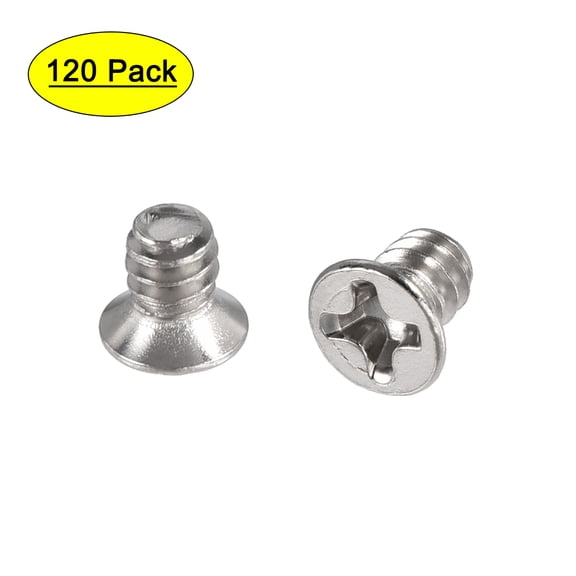 Uxcell #6-32 x 13/64" Phillips Flat Head Screws Fastener Nickel Plated 120 Pack