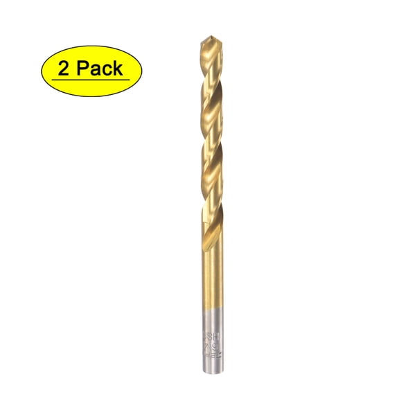 Uxcell 6.4mm High Speed Steel Straight Shank Twist Drill Bit Fully Ground Titanium Coated 2 Pack