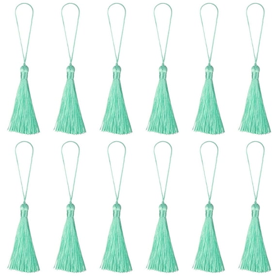 Uxcell 6.5" Silky Bookmark Tassels with Loop for DIY Craft Accessory, 12Pack Army Green